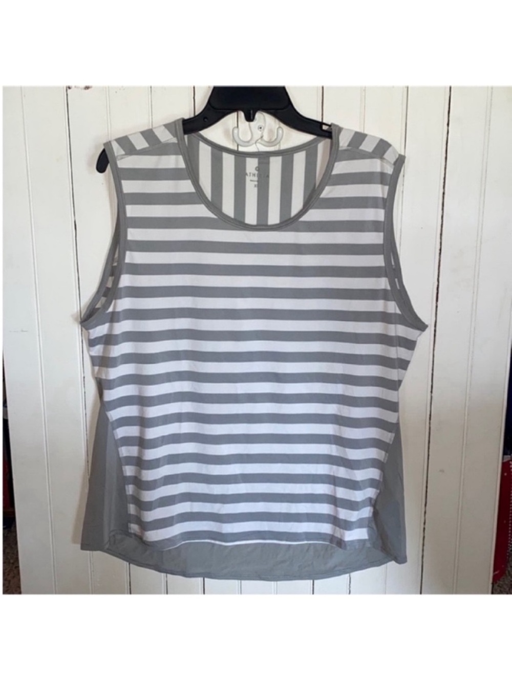 Athleta Athletic Tank Top Grey White Stripes Size XL